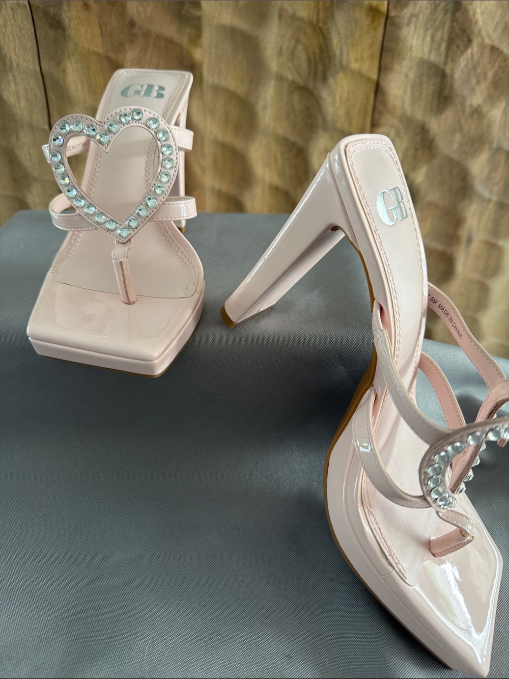 Gianni Bini Blush Patent Heart-Embellished Platform Heels